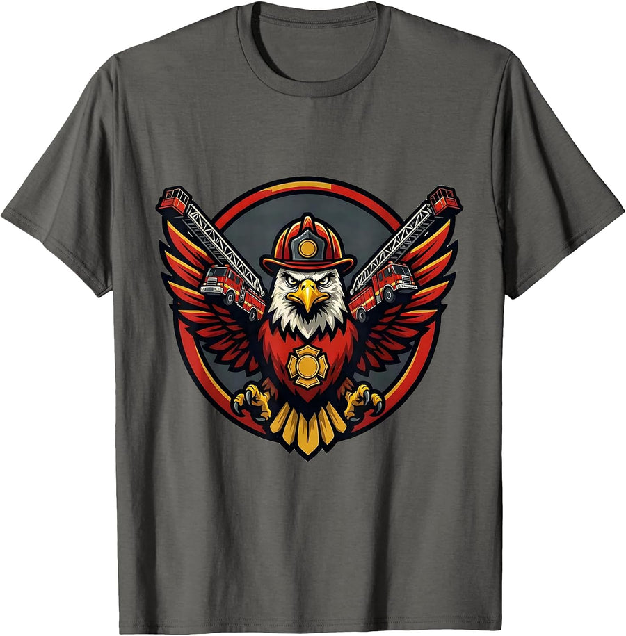 Eagle Fire Engine Wings Firefighter Graphic T-Shirt - Asphalt Grey