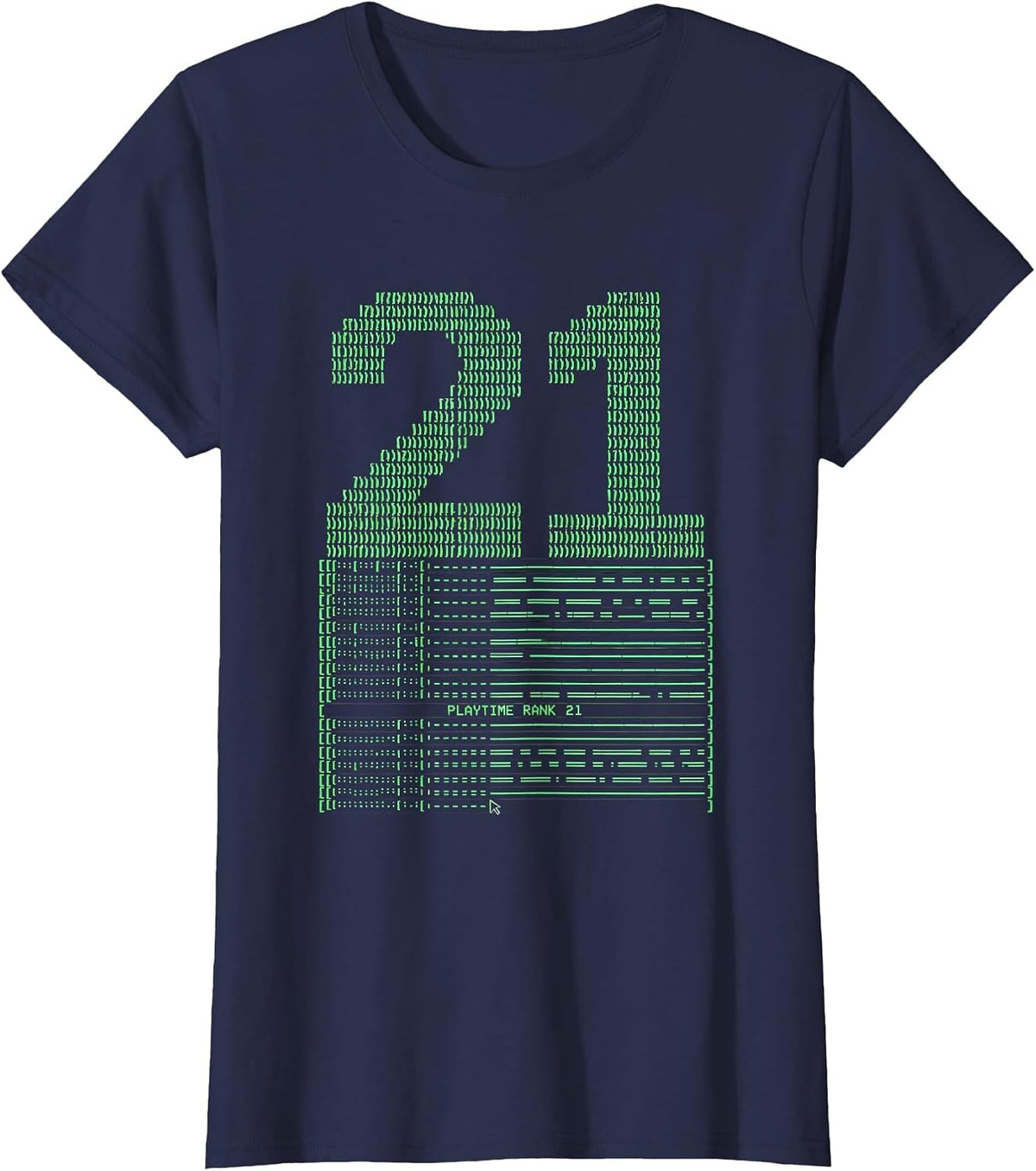 Women's Playtime Rank 21 Ascii Terminal Art Gamer Birthday Milestone T-Shirt - Navy Blue