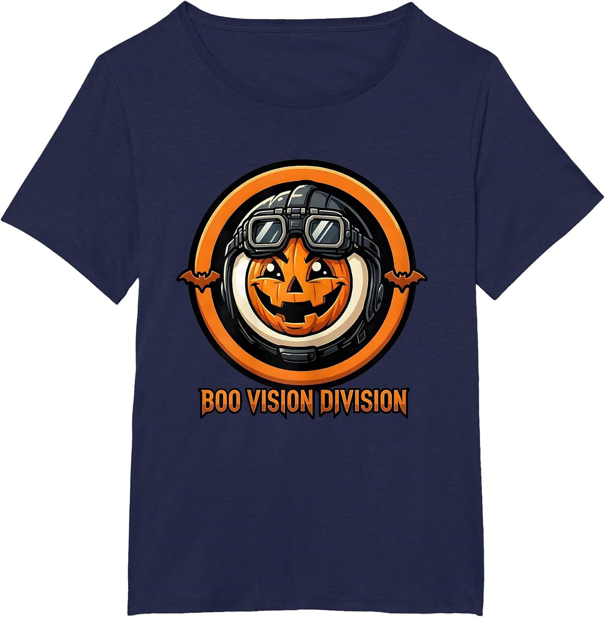 Women's Boo Vision Division Cartoon Halloween Optometrist Eye Doctor T-Shirt - Navy Blue
