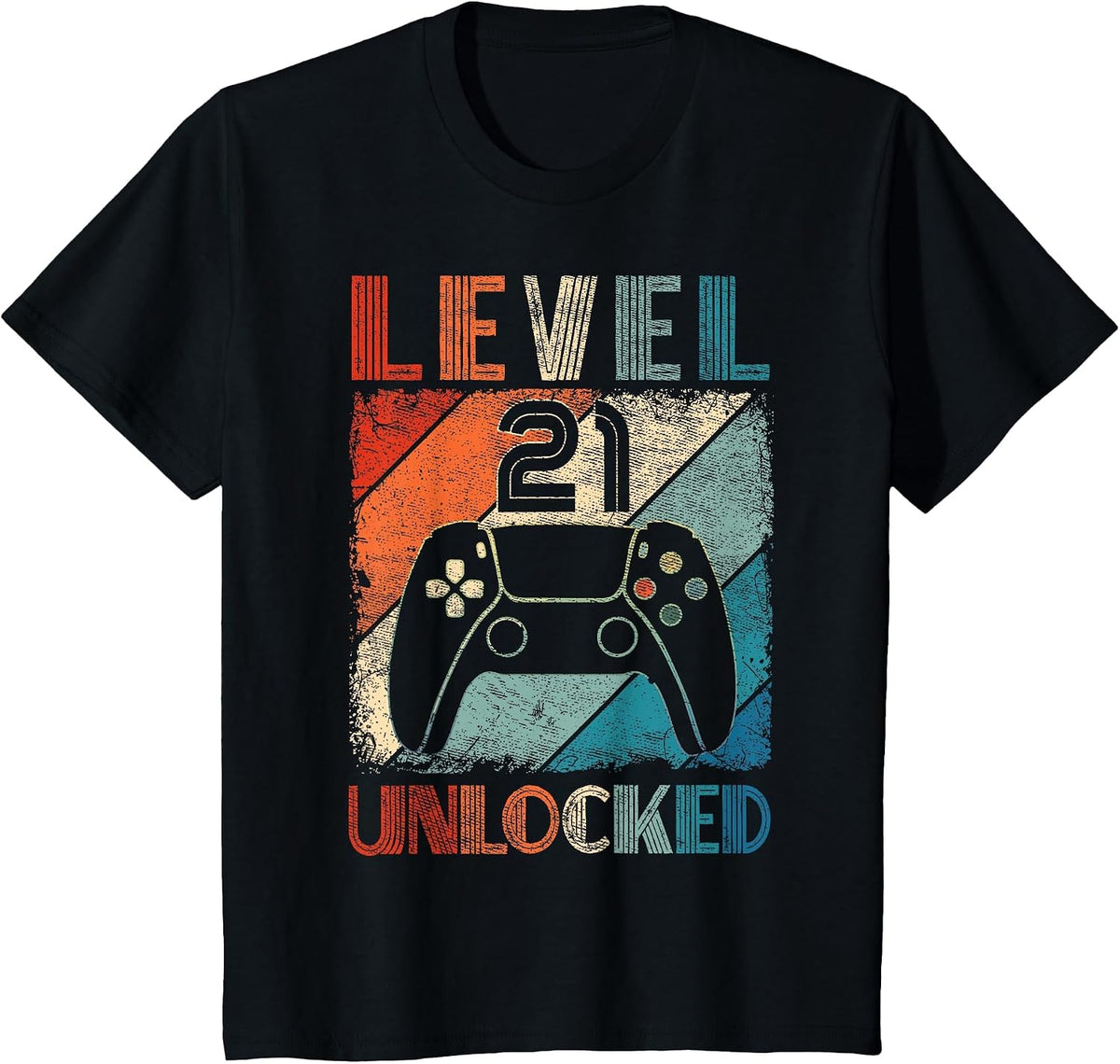 Vintage Level 21 Unlocked Video Gamer 21st Birthday T-Shirt - Black