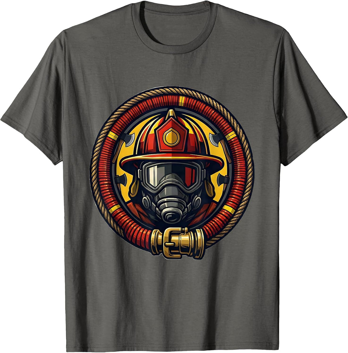 Men's Firefighter Fire Hose Coiled Badge Graphic T-Shirt - Asphalt Grey