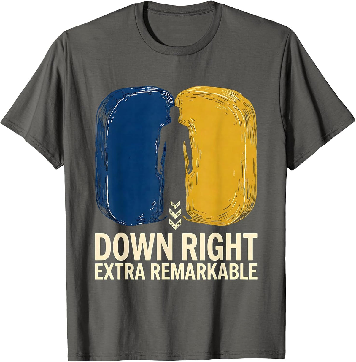 Down Right Extra Remarkable Linocut Down Syndrome Family T-Shirt - Asphalt Grey