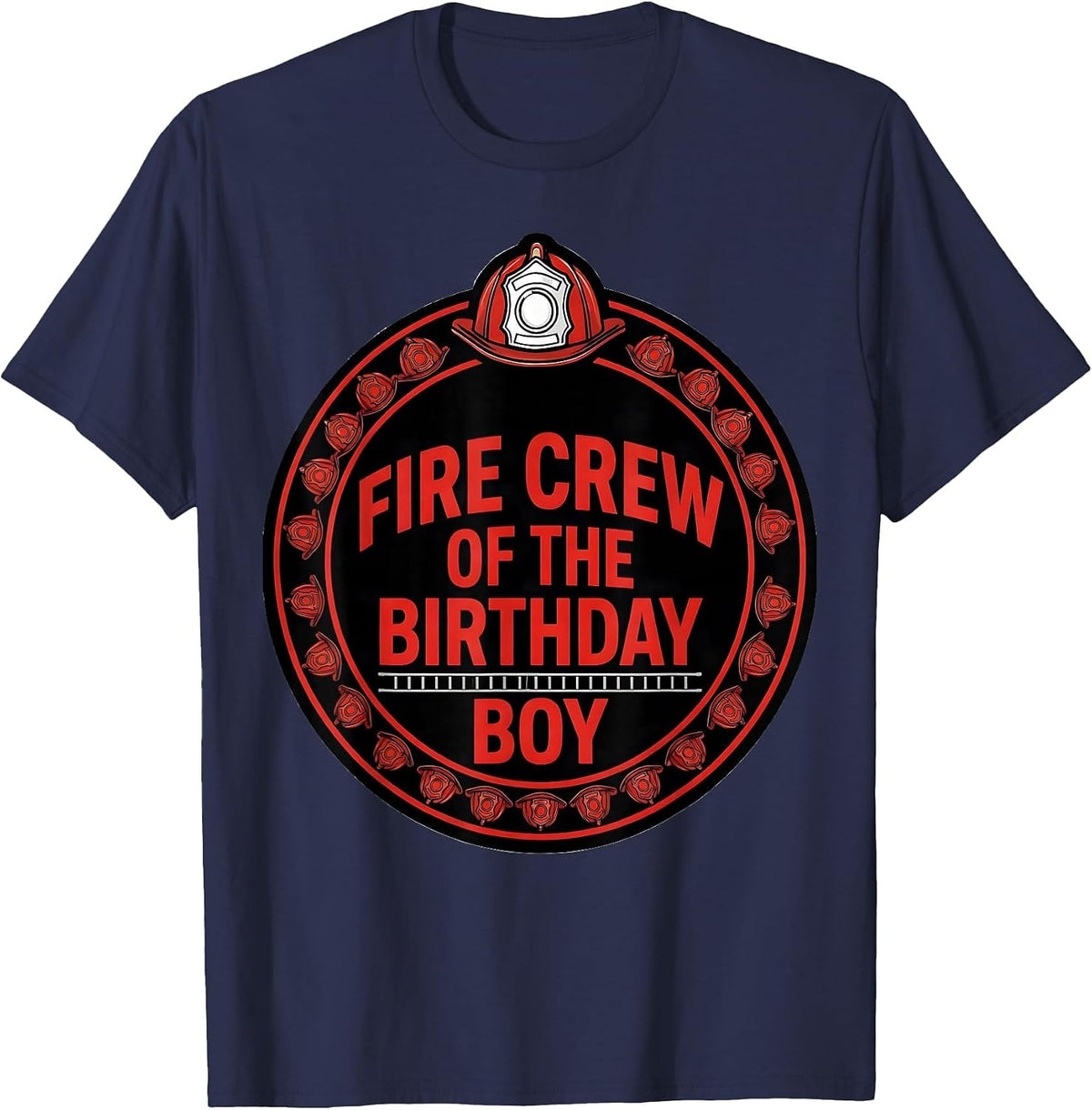 Men's Fire Crew of the Birthday Boy Fire Truck Firefighter Party T-Shirt - Navy Blue