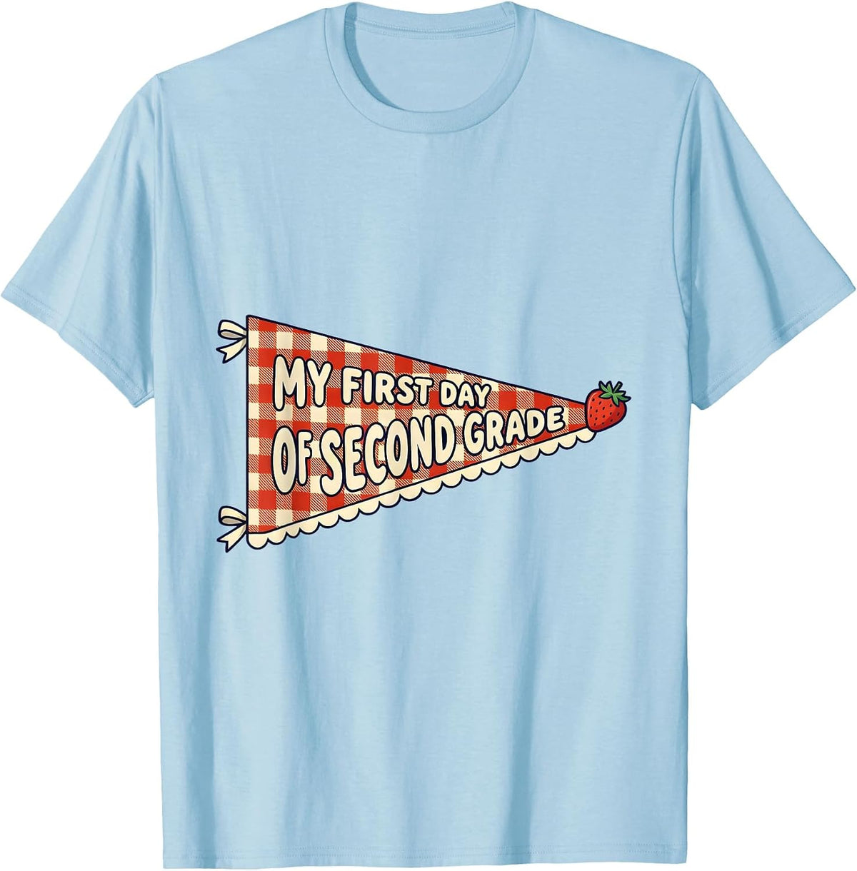 Men's My First Day of Second Grade Gingham Pennant Back to School T-Shirt - Baby Blue