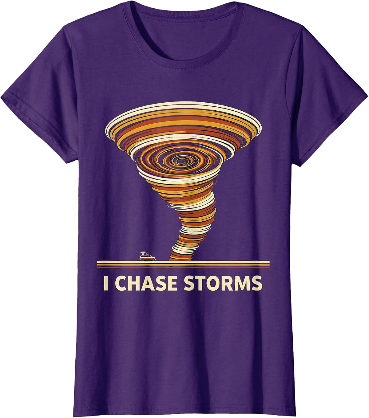 Women's I Chase Storms Bold Retro Tornado Storm Chaser Meteorology T-Shirt - Purple