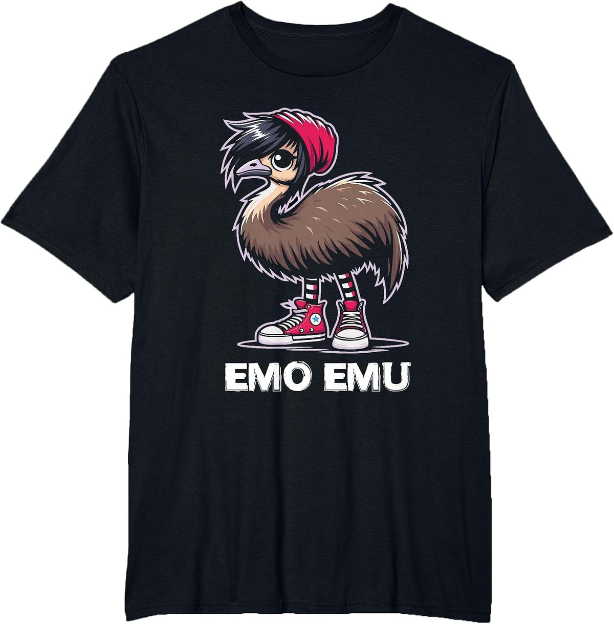 Emo Emu Bird Emocore Punk Goth Gothic T-Shirt - Black