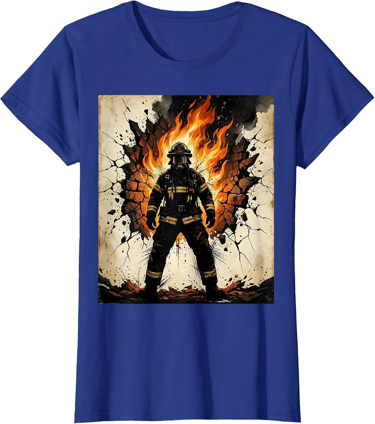 Women's Brave Firefighter Blazing Wall Graphic T-Shirt - Royal Blue