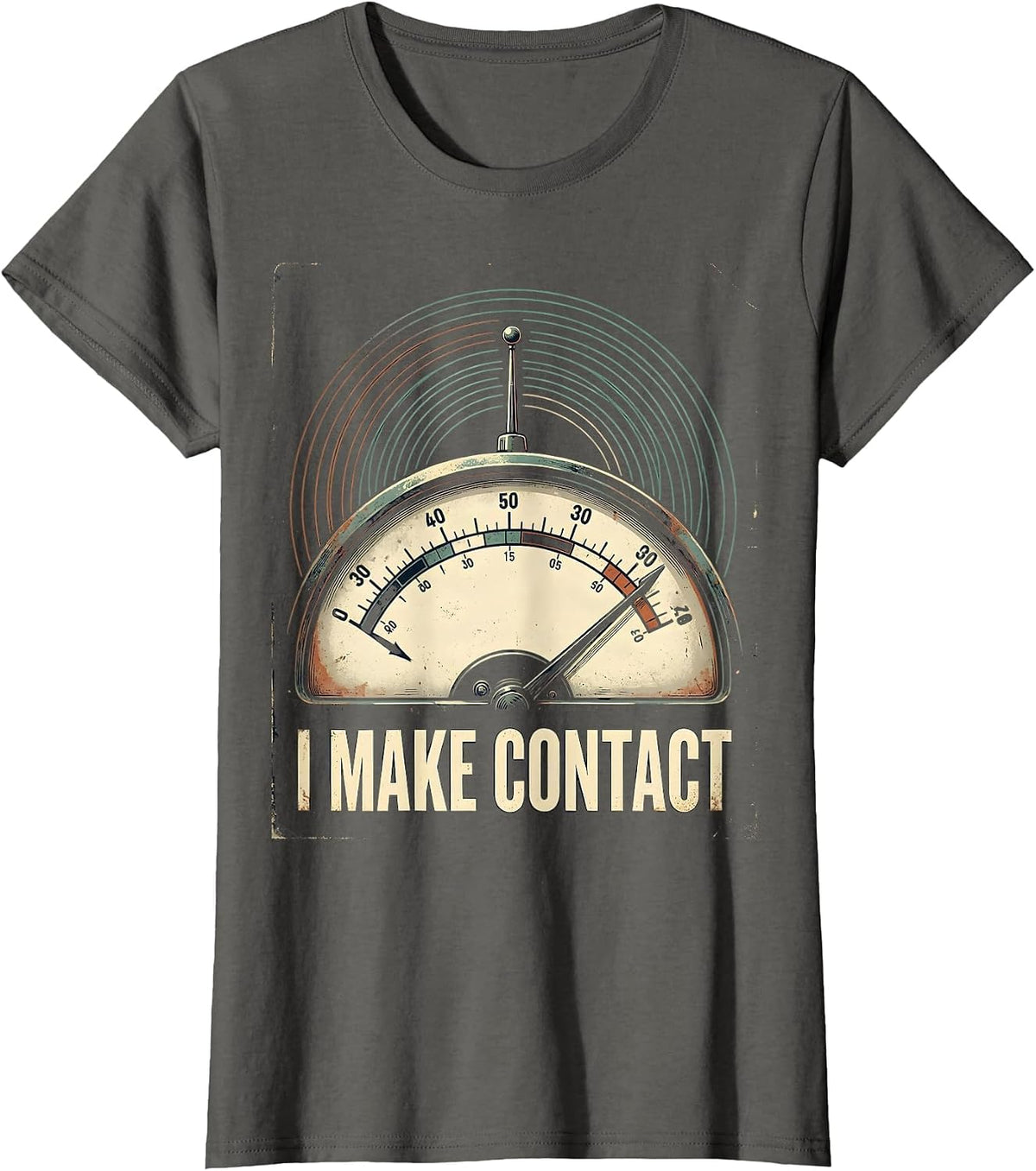 Women's I Make Contact Vintage Ham Radio Operator Hobby Pride T-Shirt - Asphalt Grey
