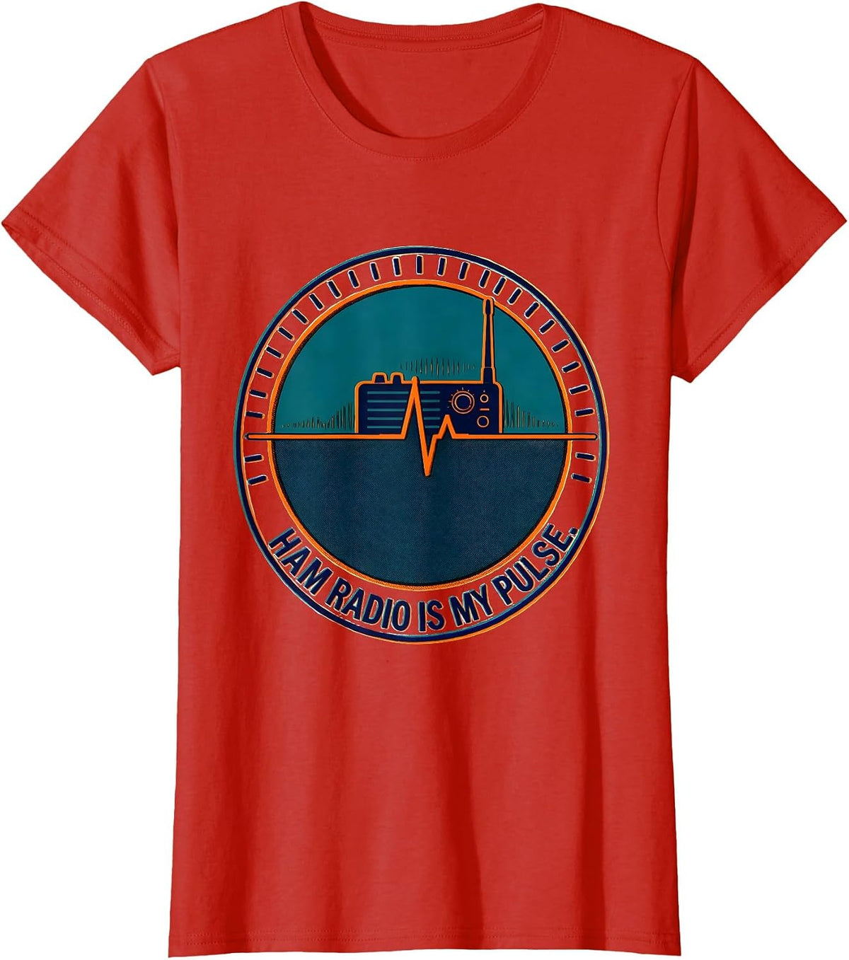 Women's Ham Radio Is My Pulse Risograph Hobbyist Novelty T-Shirt - Red
