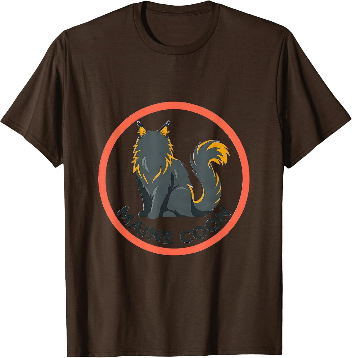 Maine Coon Minimalist Badge Patch Line Art Cat Icon T-Shirt - Brown