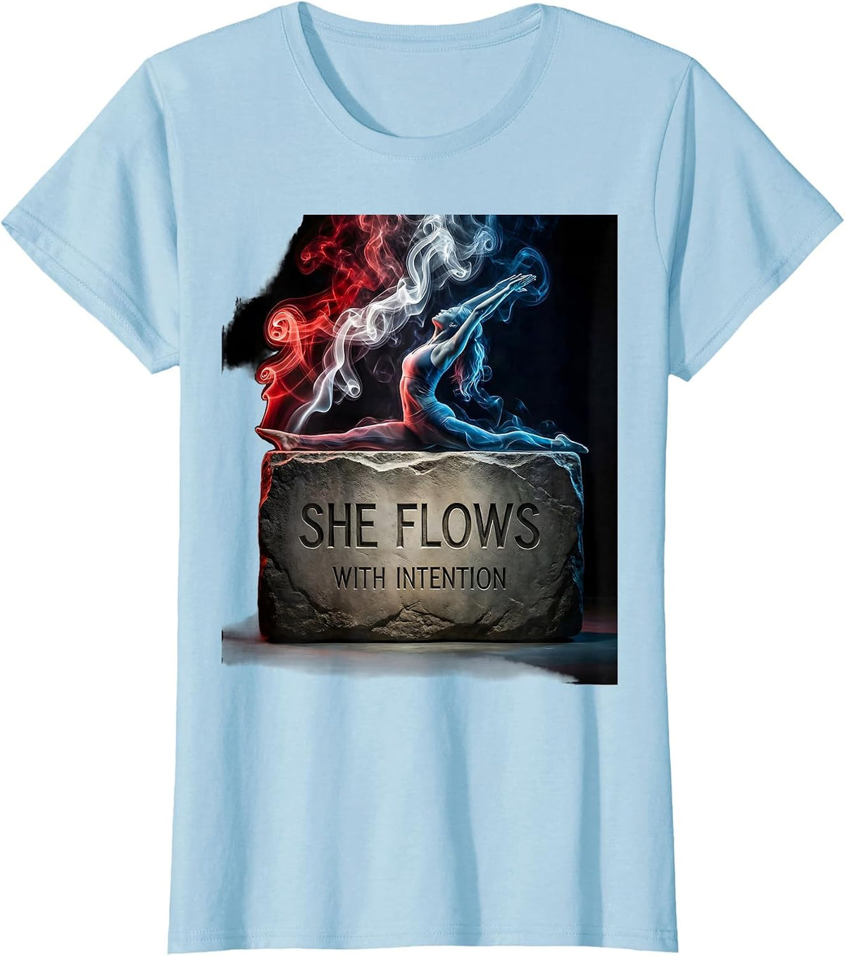 She Flows With Intention Pilates Design T-Shirt - Baby Blue