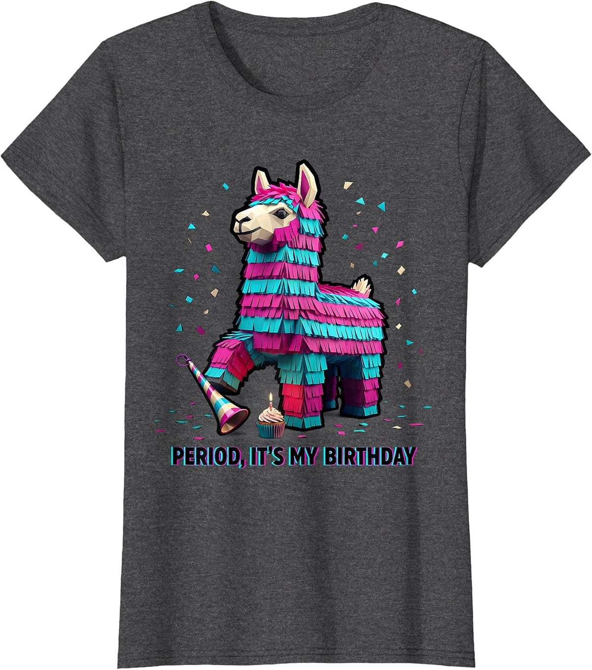 Women's Period, It's My Birthday Bold Llama Piñata Birthday Boy T-Shirt - Dark Heather Grey