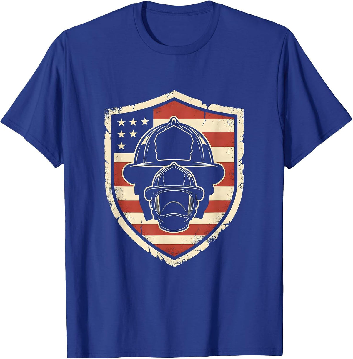 Firefighter Helmet Shield Patriotic Dad Role Tribute T-Shirt - Royal Blue
