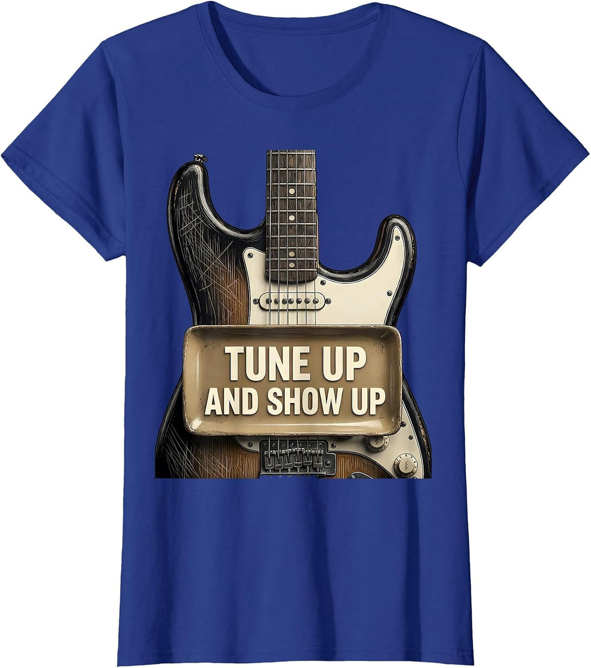 Women's Tune Up and Show Up Motivational Music Design T-Shirt - Royal Blue