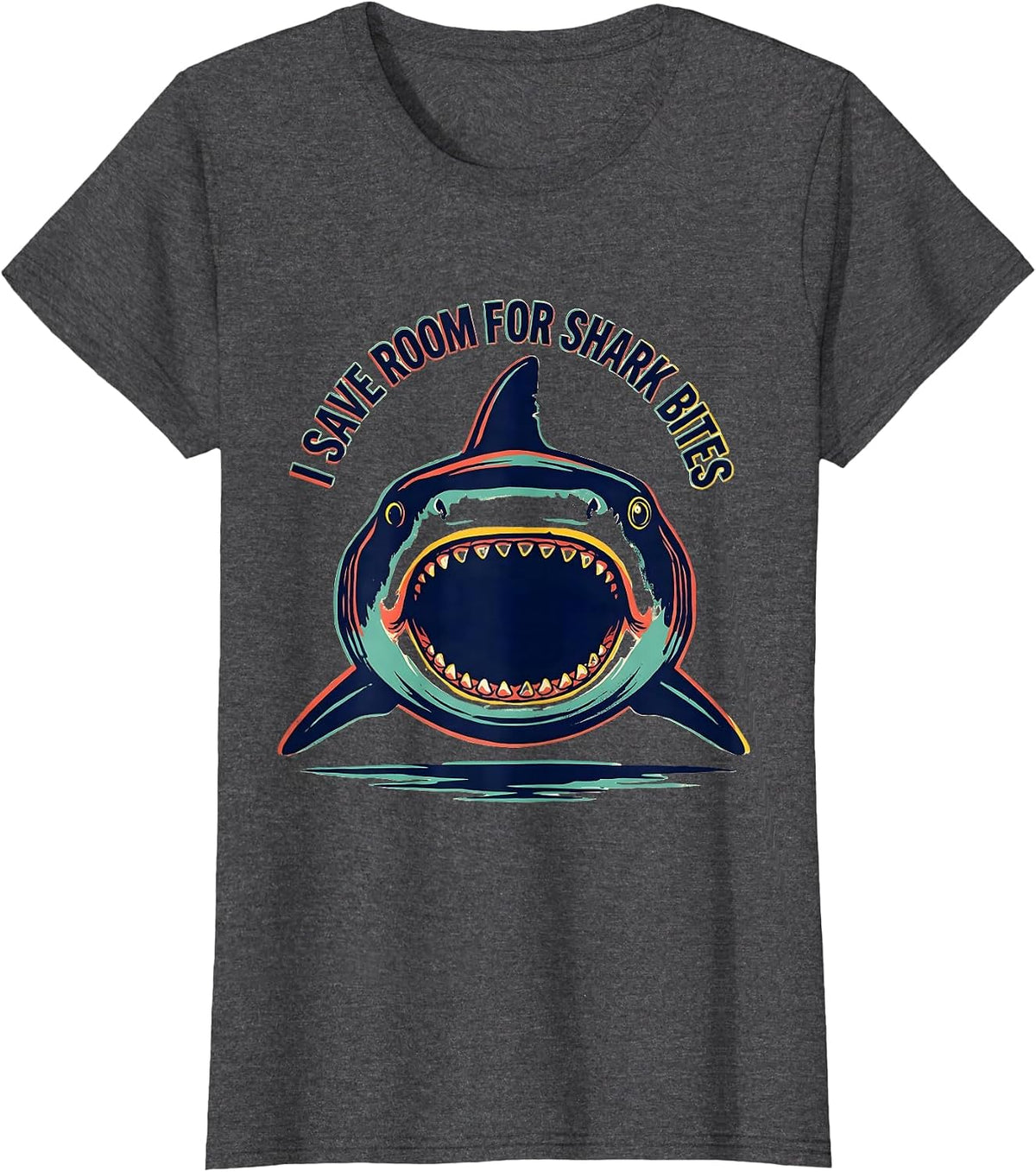 Women's I Save Room For Shark Bites Funny Shark Lover Ocean Wildlife T-Shirt - Dark Heather Grey
