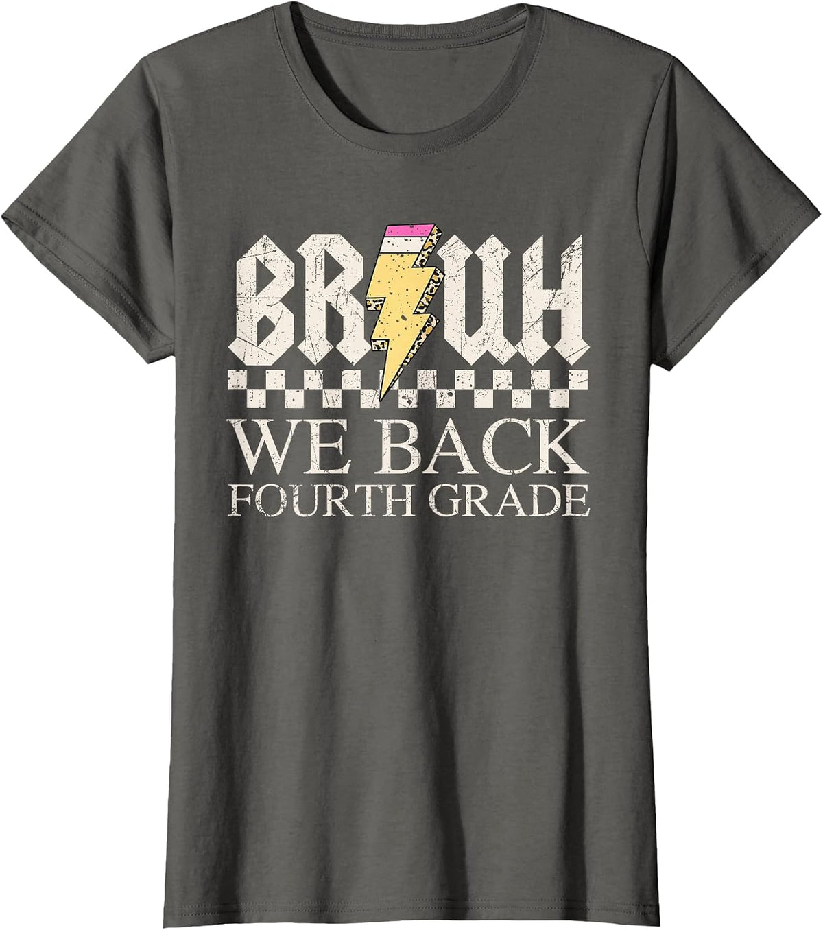 Fourth Grade Bruh We Back Lightning Retro 4th Grade Kids T-Shirt - Asphalt Grey