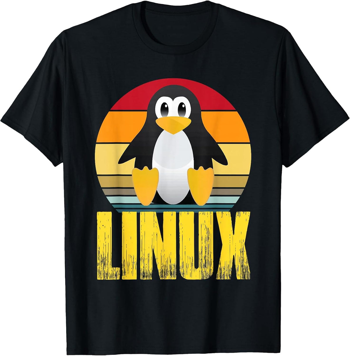 Linux Retro Vintage Penguin Nerd Sky and Geek Coding T-Shirt - Black