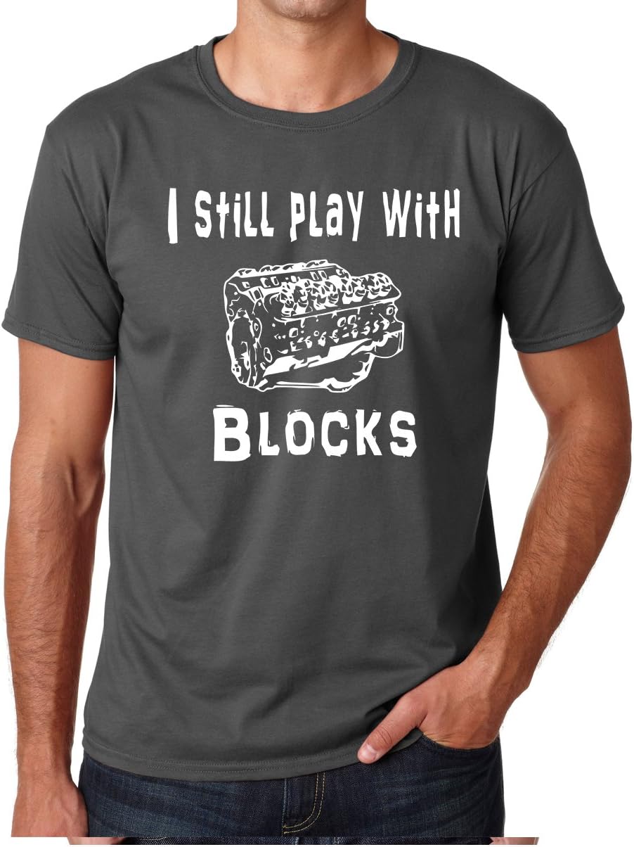 CBTWear I Still Play with Blocks - Mechanic Engine Block Funny Gift for Car Enthusiast Men's T-Shirt - Charcoal