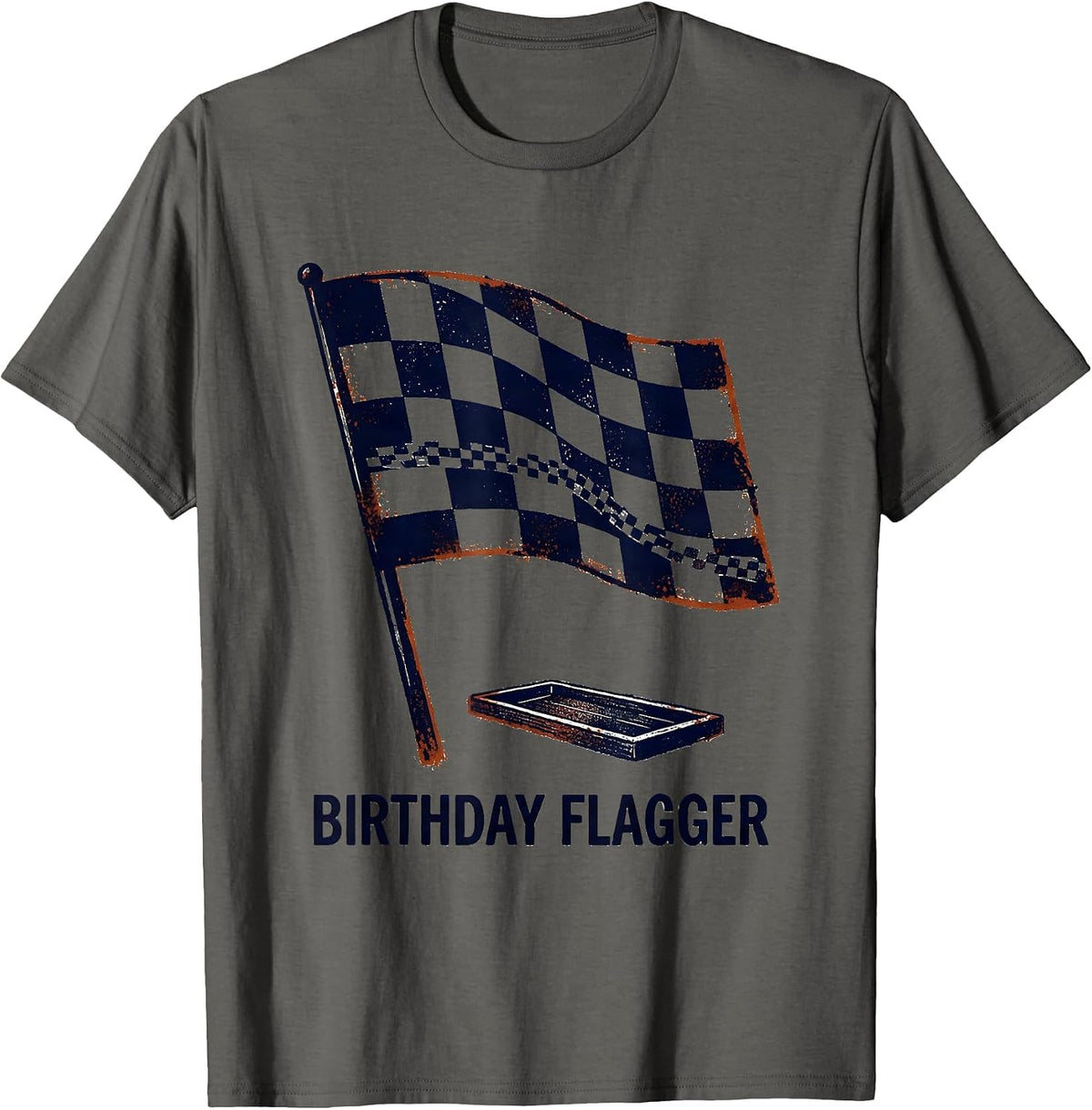 Birthday Flagger Rubber Stamp Pit Crew Family Race Car Party T-Shirt - Asphalt Grey