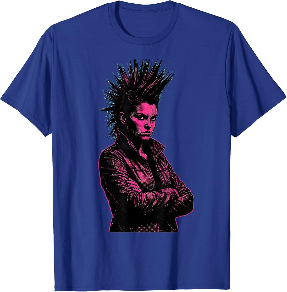 Rock Mohawk Rebel Crossed Arms Graphic Design T-Shirt - Royal Blue