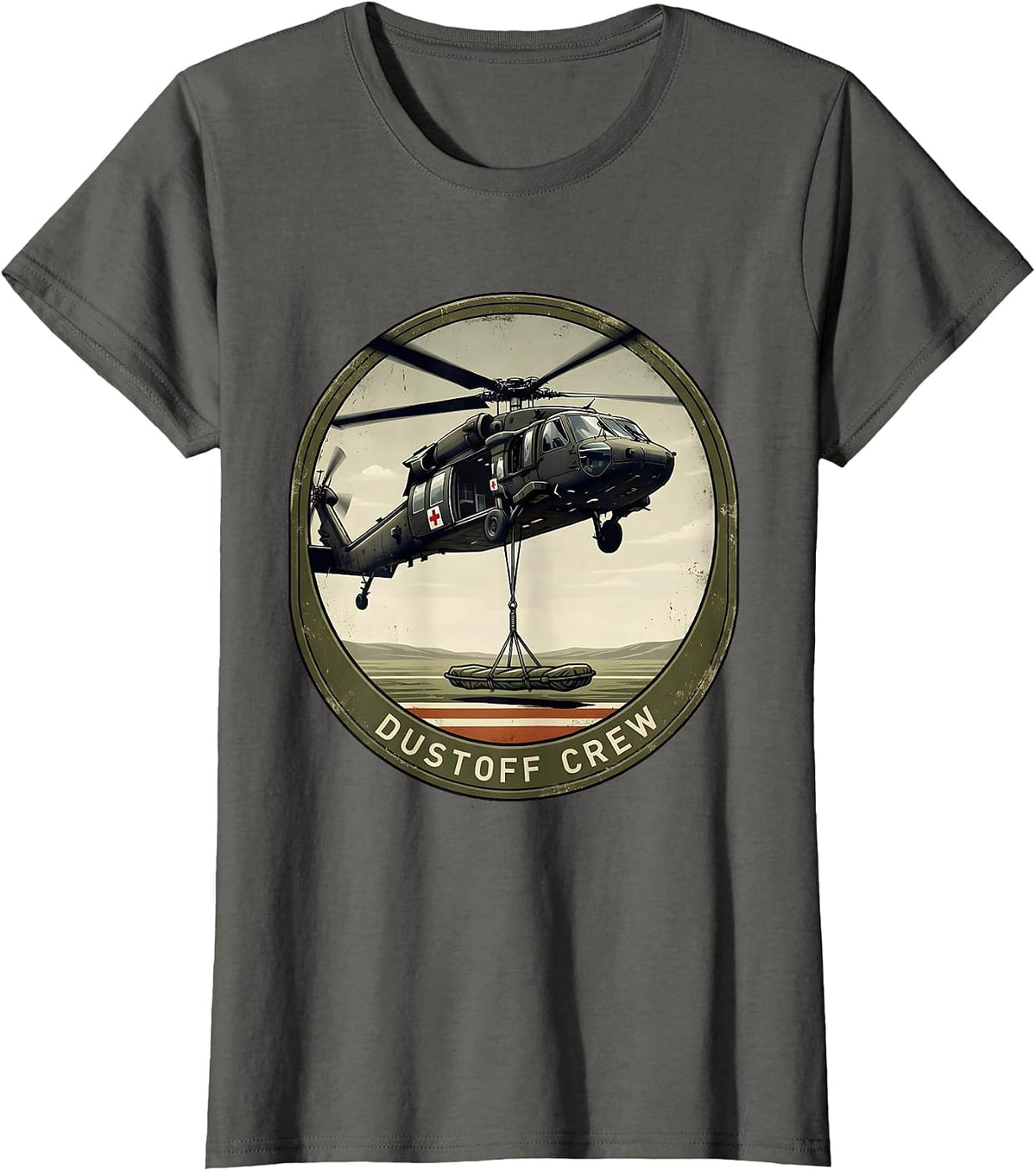 Women's Dustoff Crew Vintage Military Helicopter Pilot Veteran T-Shirt - Asphalt Grey