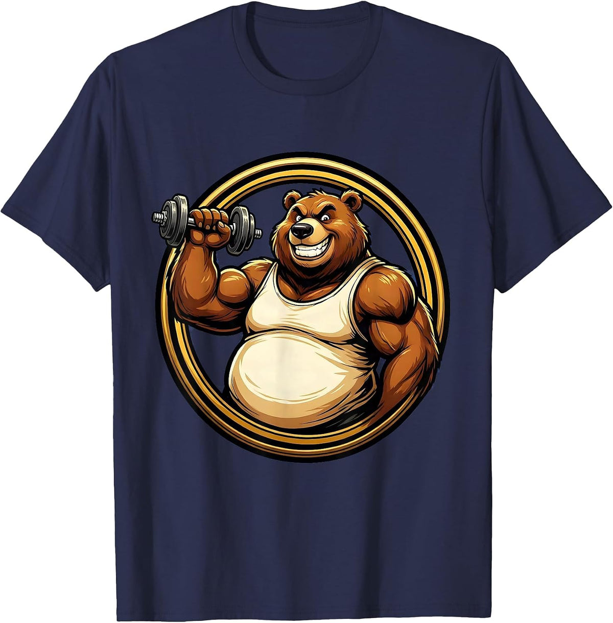 Men's Kinda Fit Sorta Fat Gym Bear Bicep Curl T-Shirt - Navy Blue