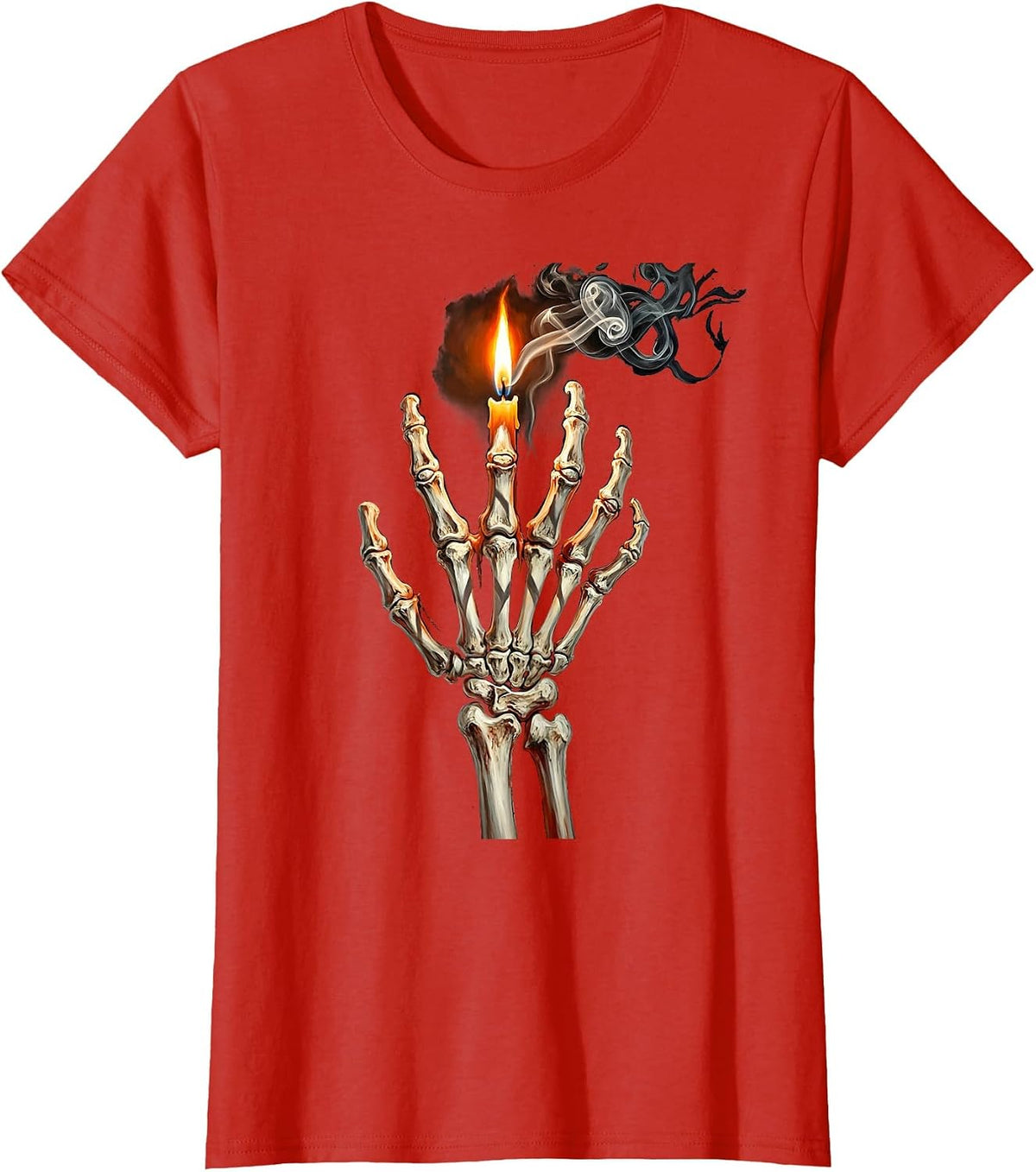 Skeletal Hand Reaching for Light Dark Gothic Art T-Shirt - Red
