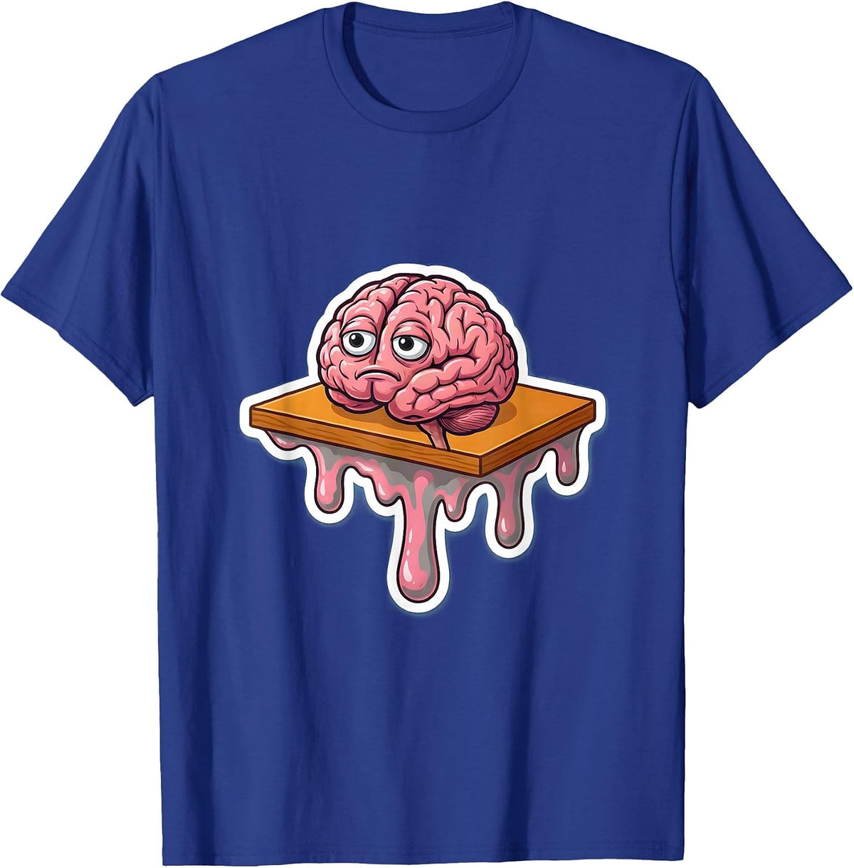 Melting Brain Over Desk Edge Funny Illustration T-Shirt - Royal Blue
