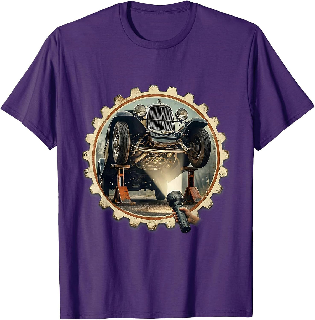 Men's Teach Kids to Change Oil Mechanic Graphic Tee T-Shirt - Purple