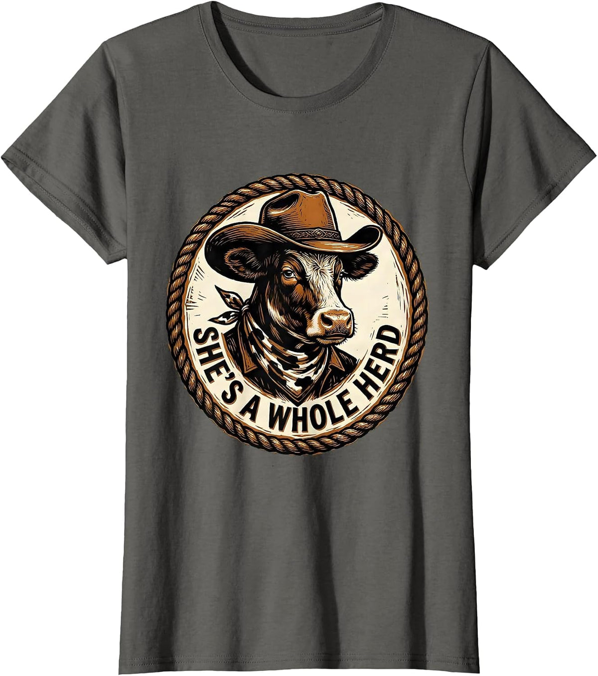 Women's She's a Whole Herd Cow Lover Design T-Shirt - Asphalt Grey