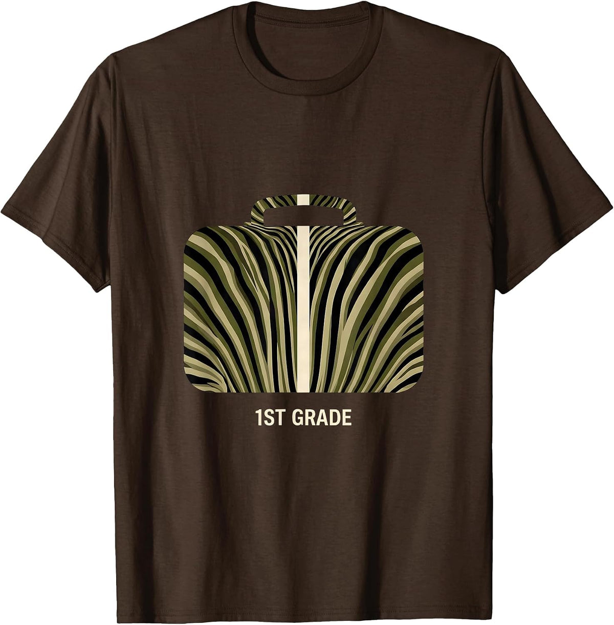 Men's 1st Grade Zebra Print Lunchbox Back To School Boy T-Shirt - Brown