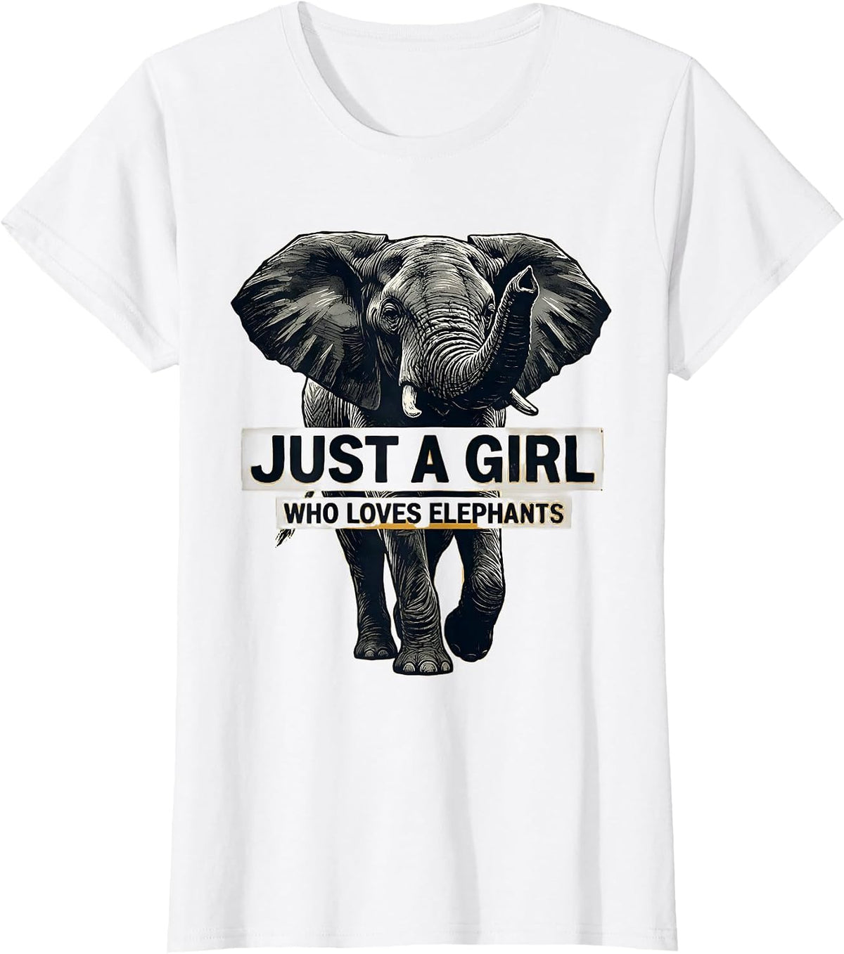 Just A Girl Who Loves Elephants Cute Elephant Lover Linocut T-Shirt - White