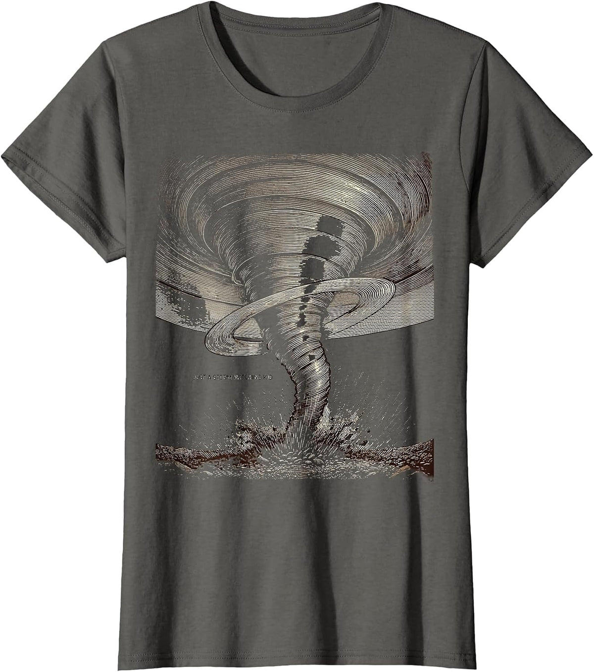 Women's Just A Storm-Watching Kid Funny Tornado Storm Chaser T-Shirt - Asphalt Grey