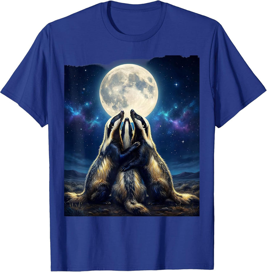 Three Honey Badgers Cosmic Moon Animal Lover Humor T-Shirt - Royal Blue