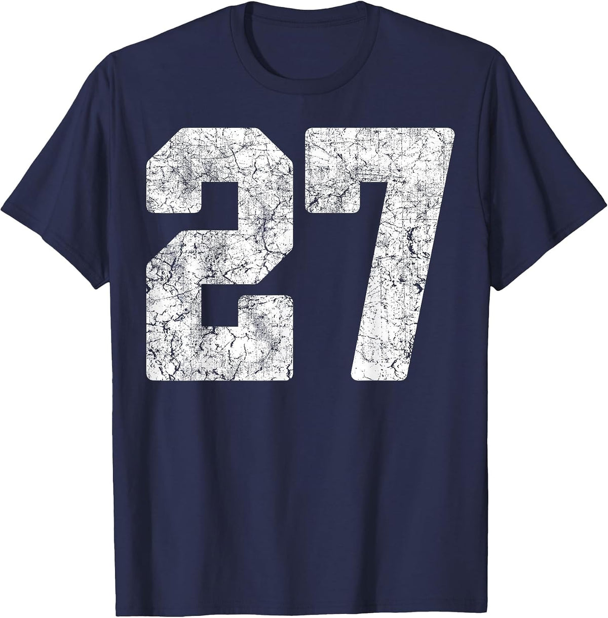 Distressed White Number 27 Jersey Player Uniform #27 Grunge T-Shirt - Navy Blue