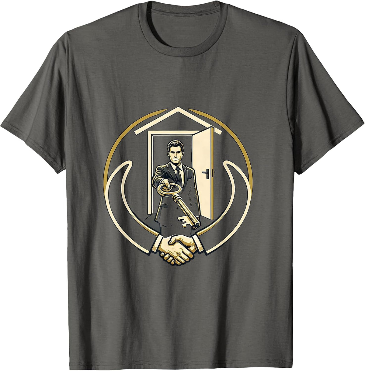 Men's Real Estate Agent House Key Emblem Realtor Gift T-Shirt - Asphalt Grey