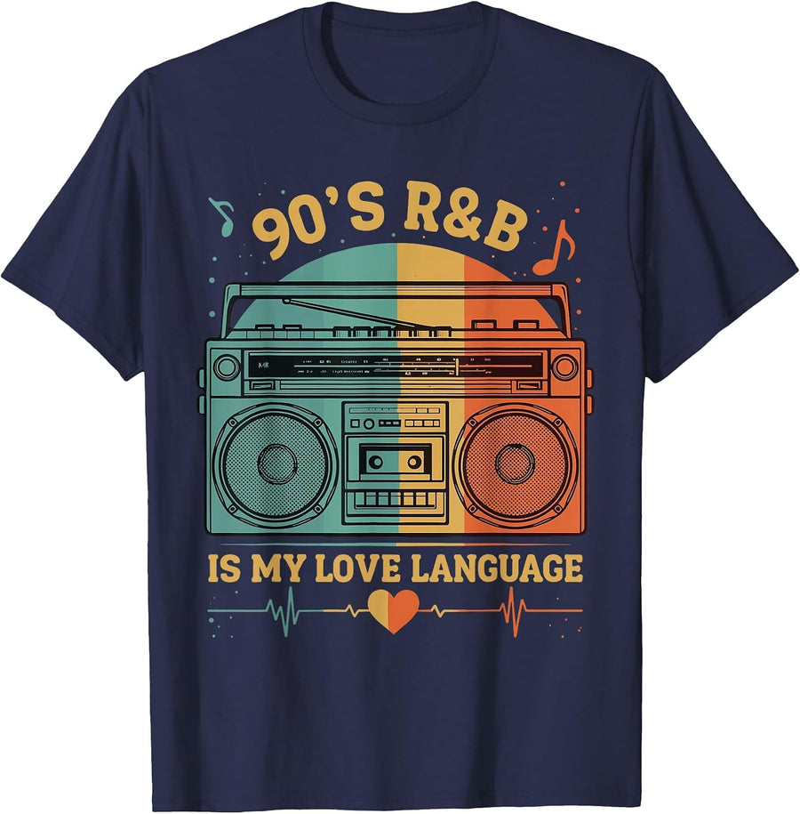 90's R&B is My Love Language Boombox Design for Music Lovers T-Shirt - Navy Blue