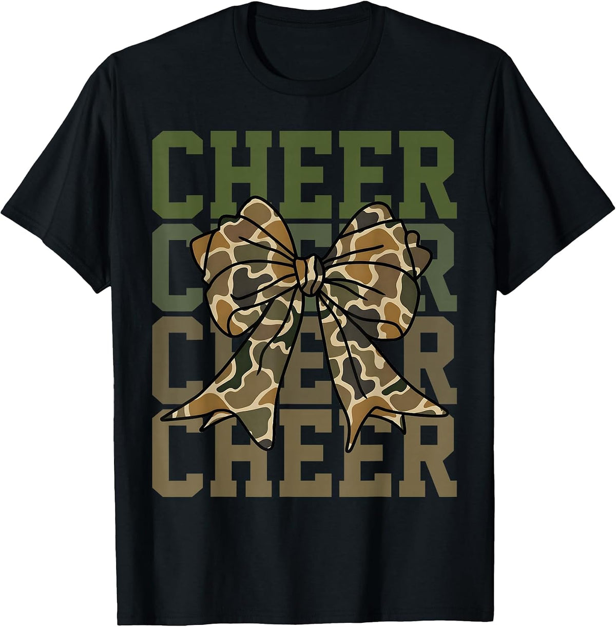 Camo Coquette Cheer Bow Sport Camouflage Cheerleader Team T-Shirt - Black