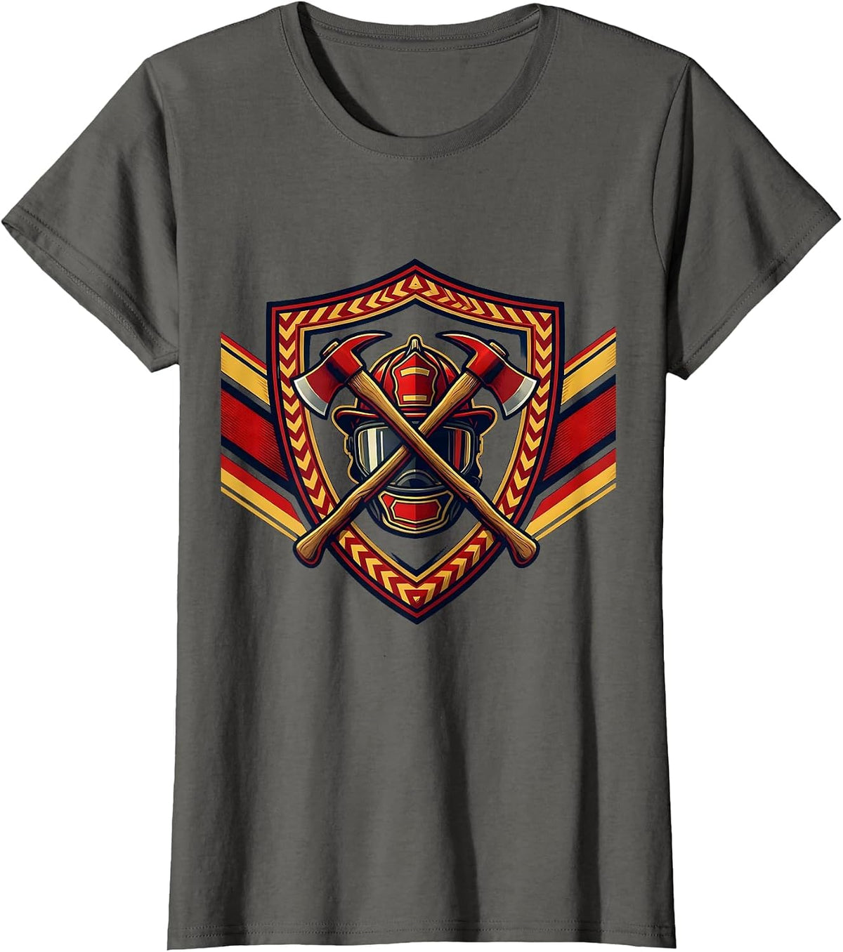Women's Firefighter Axe and Helmet Shield Graphic T-Shirt - Asphalt Grey