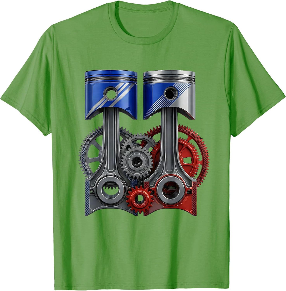 Men's Engine Pistons and Gears Mechanical Cross-Section T-Shirt - Grass Green