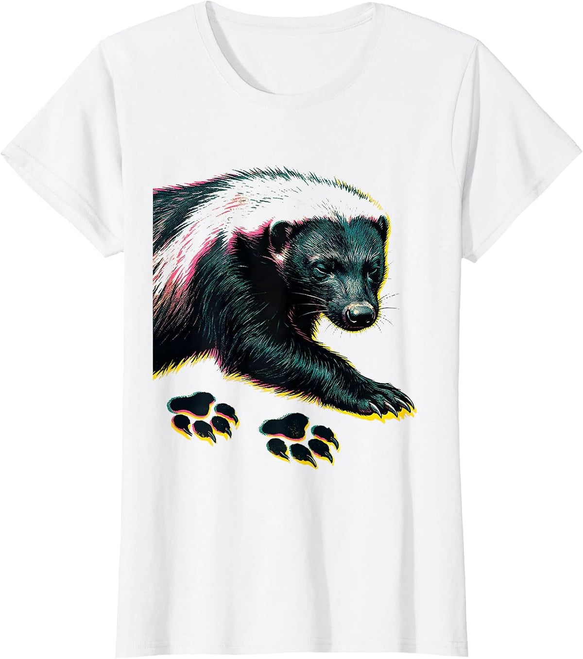 Honey Badger Risograph Animal Humor Meme Lover T-Shirt - White