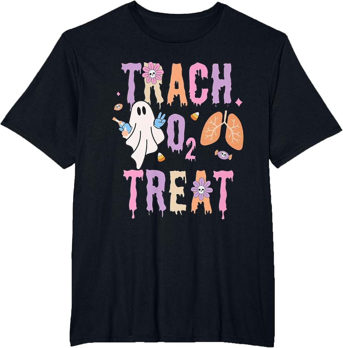 Trach or Treat Halloween Respiratory Therapist Pulmonary T-Shirt - Black