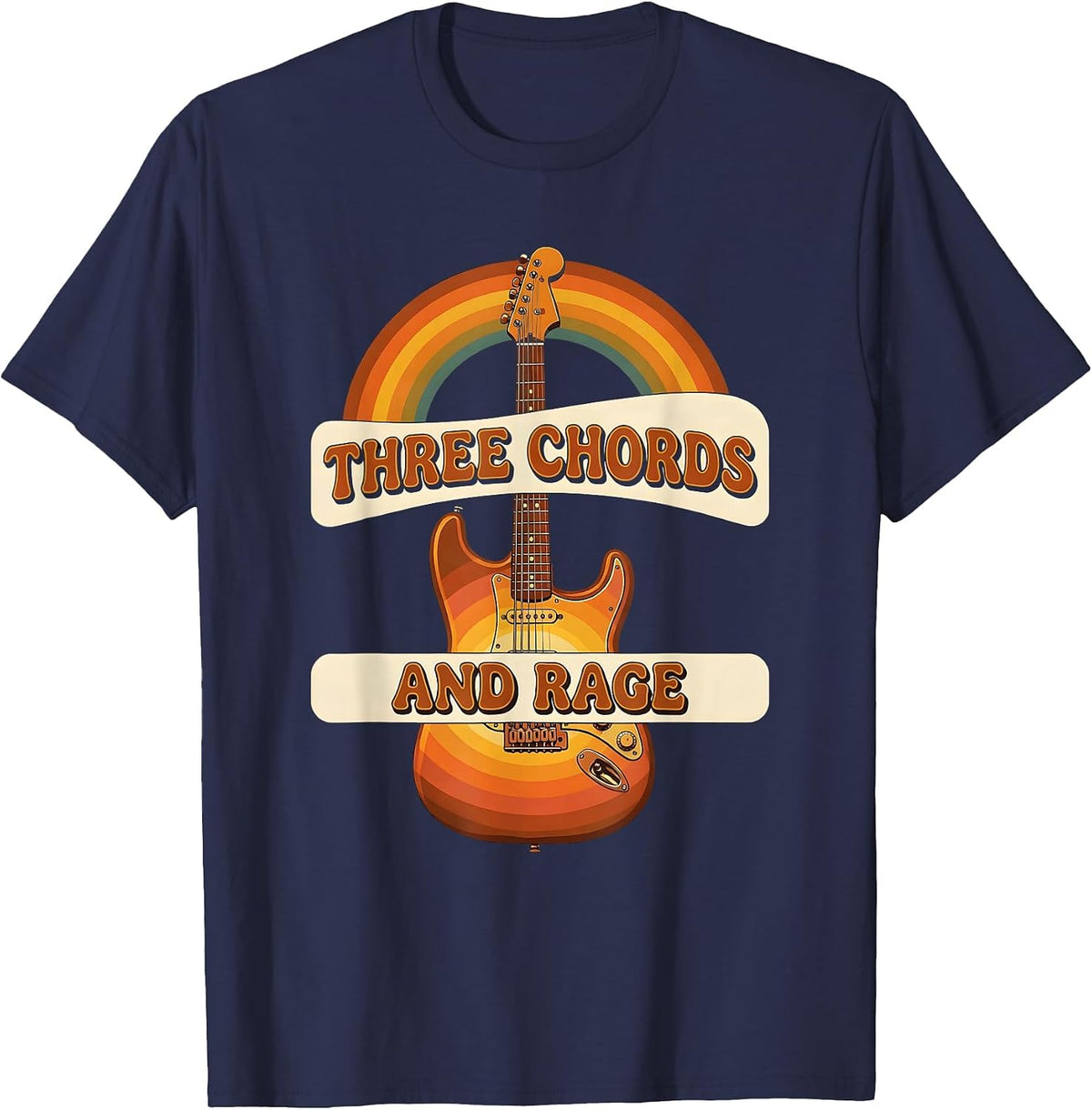 Men's Three Chords and Rage Punk Rock Design T-Shirt - Navy Blue
