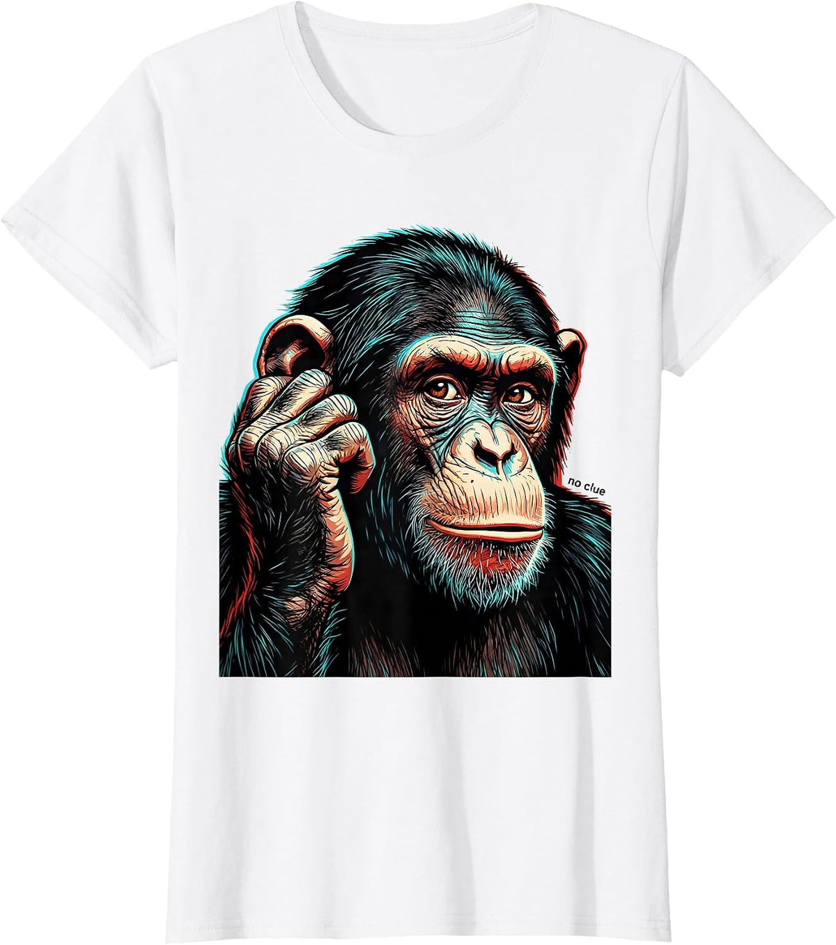 Women's No Clue Pop Art Monkey Meme Humor Funny Animal Joke T-Shirt - White