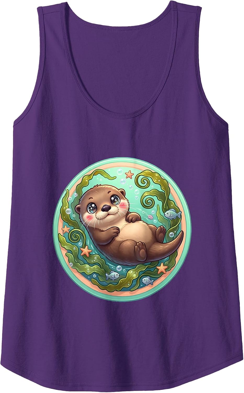 Otter Wrapped in Kelp Forest Underwater Art Tank Top - Purple