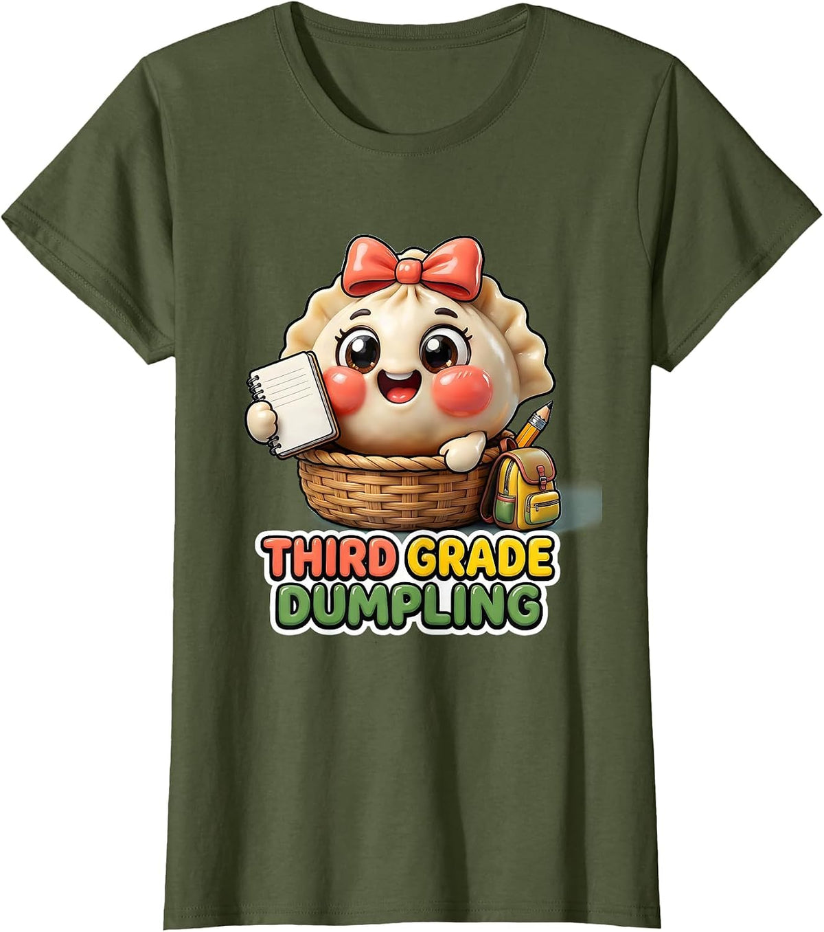 Women's Third Grade Dumpling Cute Kawaii First Day of School Girl T-Shirt - Olive Green
