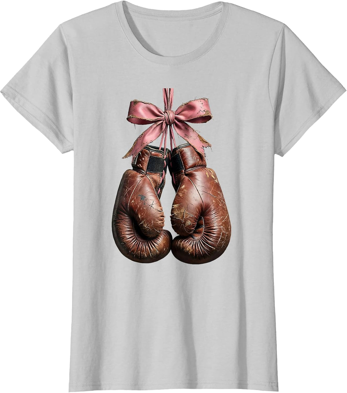 Boxing Gloves Pink Ribbon Breast Cancer Awareness T-Shirt - Silver Grey