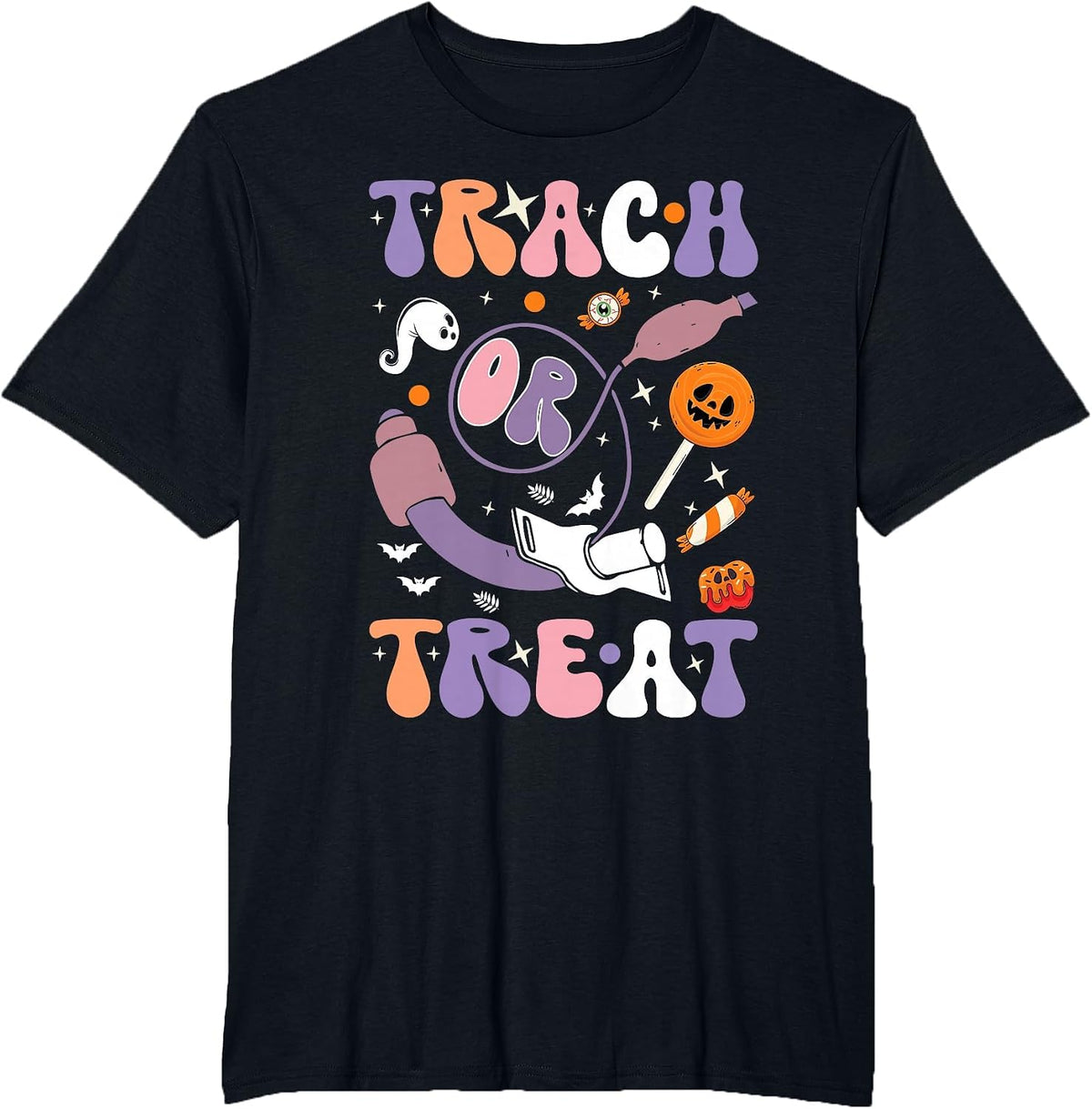 trach or Treat Nurse Respiratory Therapist ICU RN Halloween T-Shirt - Black