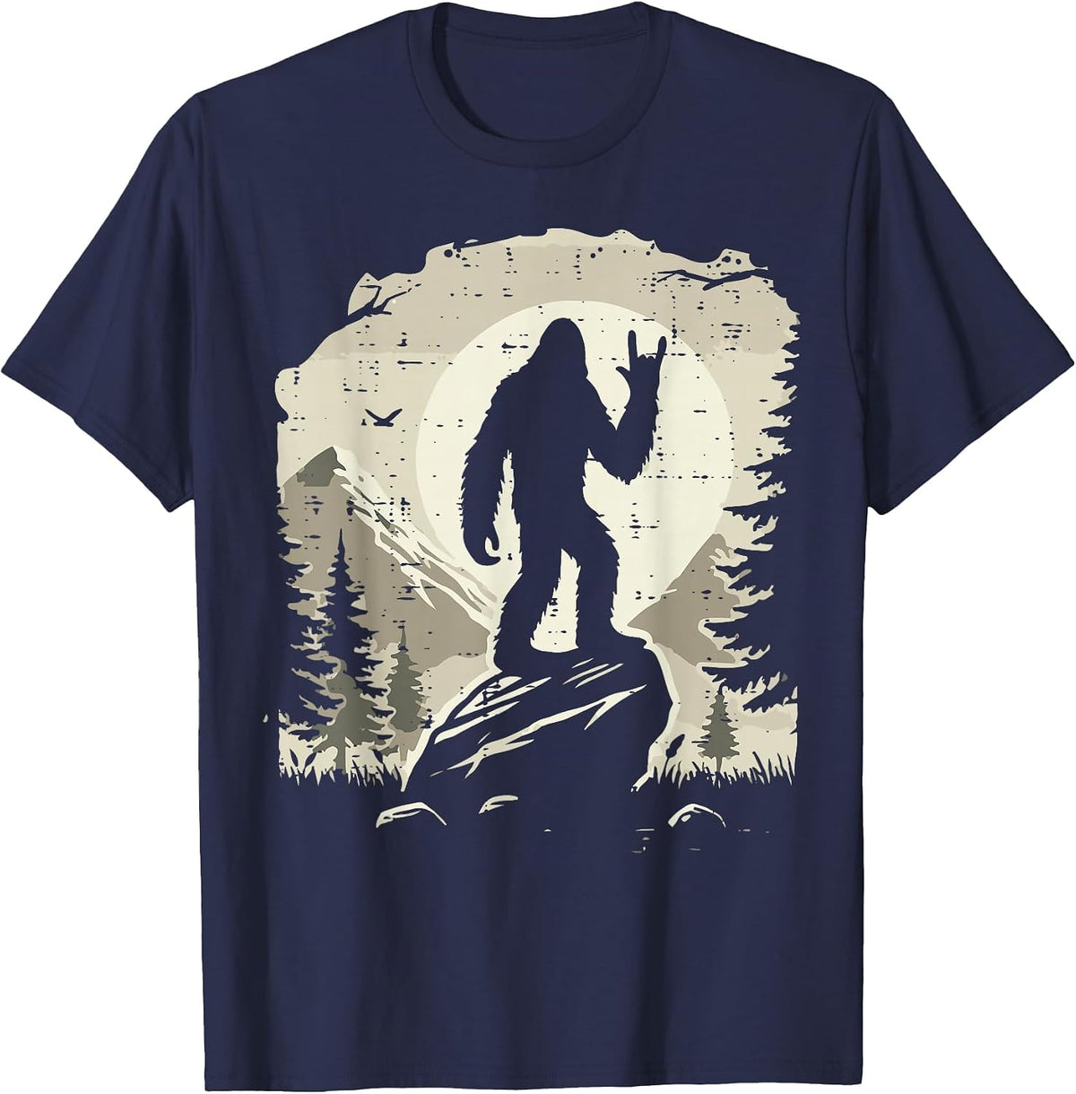 Sasquatch Rock Hand Moon Bigfoot Rocker Punk Men Boys Kids T-Shirt - Navy Blue