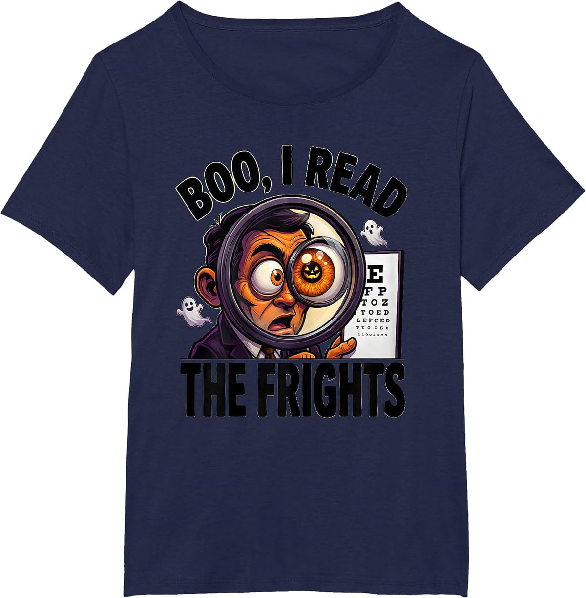 Women's Boo I Read The Frights Funny Optometrist Halloween Eye T-Shirt - Navy Blue